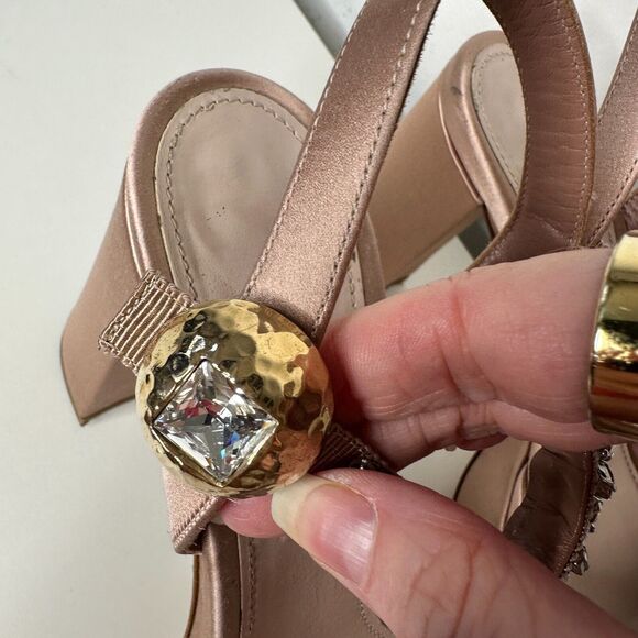 Miu Miu Nude Calzature Donna Satin Crystal Ankle Strap Platform Block Heels 10.5 - Picture 9 of 16